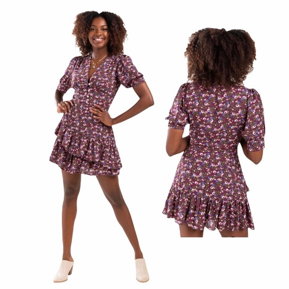 Mi Ami floral NWT 2X purple floral dress button front ruffles plus size dresses - Picture 4 of 14